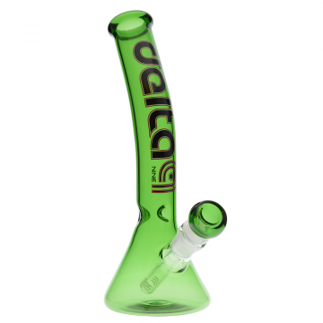 Delta 9 Glass - Bent Green Beaker Ice Bong - Black & Red Logo 