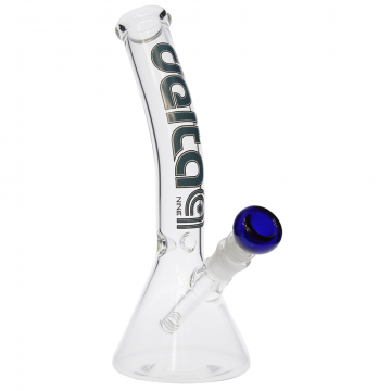 Delta 9 Glass - Bent Mini Beaker Ice Bong - Blue Logo