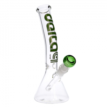 Delta 9 Glass - Bent Mini Beaker Ice Bong - Green Logo