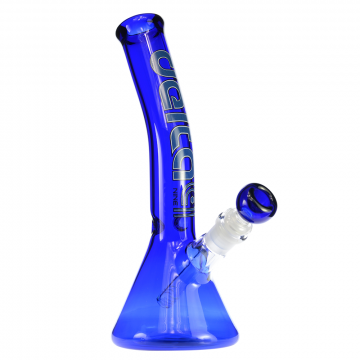 Delta 9 Glass - Bent Blue Beaker Ice Bong - Blue Logo - Side view 1