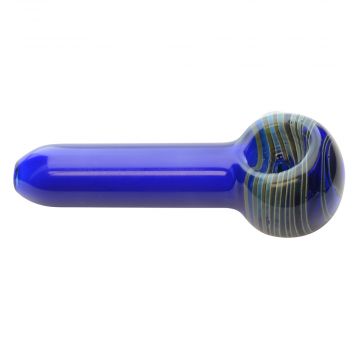 Mini Glass Spoon Pipe with Fumed Colored Glass and Colored Spiral | Cobalt Blue