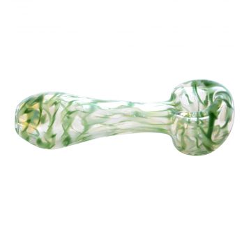 Glass Spoon Pipe with Fumed Clear Glass with Colored Marble Pattern | Green