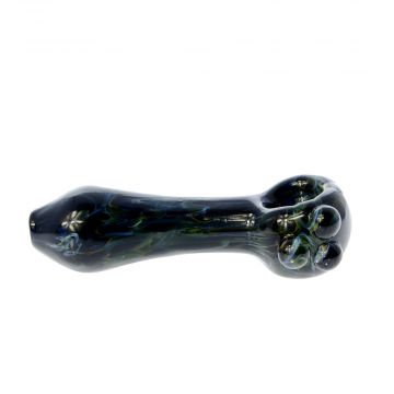 Glass Spoon Pipe with Fume Swirl Work On Black Glass With Clear Magnifiers