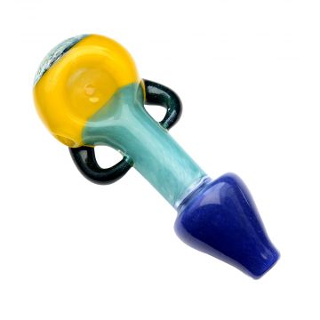 Glass Hand Pipe with Inside Out Frit Encalmo | Aqua Yellow Purple