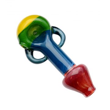 Glass Hand Pipe with Inside Out Frit Encalmo | Blue Red Green