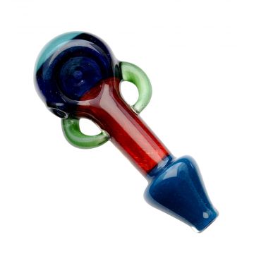 Glass Hand Pipe with Inside Out Frit Encalmo | Red Blue Black