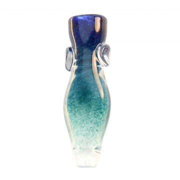 Multi Color Glass Flat Vase Taster Pipe with Crimped Mouthpiece - Teal