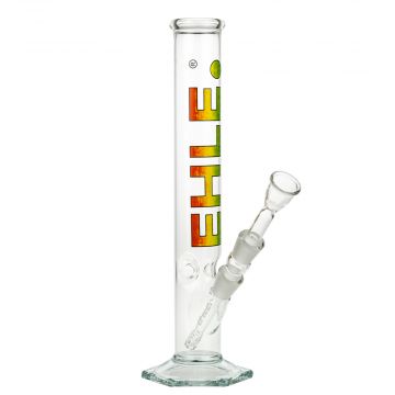 EHLE Glass Straight Cylinder Ice Bong| 250ml | 14.5mm | Rasta - Side View 1