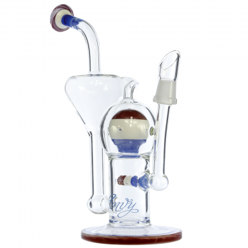 Envy Glass Beaker Crescent Ball with Inline Recycler bong | Red White & Blue - Side view 1