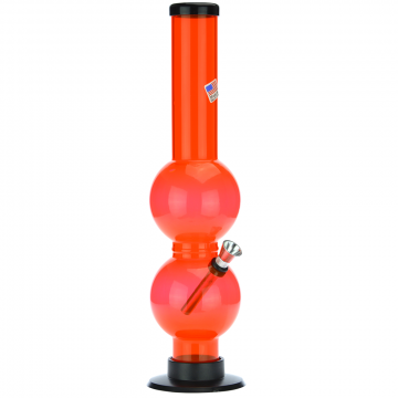 Acrylic Straight Double Bubble Bong with Carb Hole | Orange - Side View 1