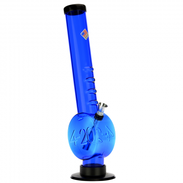 Acrylic 420 Puck Base Layback Bong with Raised Grip | Blue - Side view 1