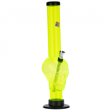 Acrylic Straight Skull Base Bong | Yellow Neon - Side View 1