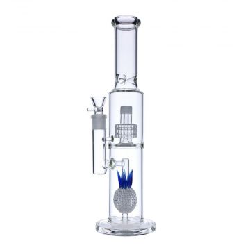 Straight Glass Ice Bong with Pineapple and Barrel Percs | 15 inch | Side view 1