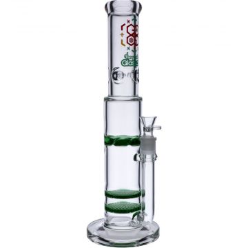 Glass Ice Bong with Triple Honeycomb Disc Perc | 16 Inch | Green | Side view 4