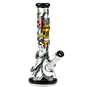 Grace Glass Art Series Skulls n’ Roses Beaker Ice Bong | 7mm - Side View 1