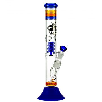 Grace Glass Straight Ice Bong with Spiral Perc and LED Module | Blue - Side View 1