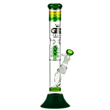 Grace Glass Straight Ice Bong with Spiral Perc and LED Module | Green - Side View 1