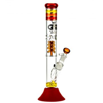 Grace Glass Straight Ice Bong with Spiral Perc and LED Module | Red - Side View 1