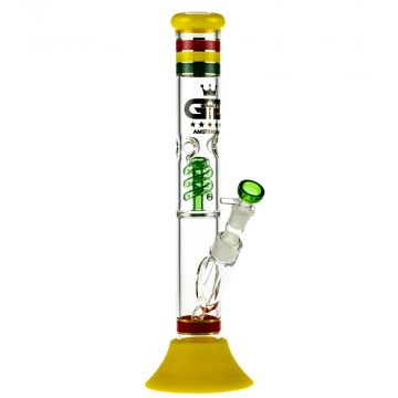 Grace Glass Straight Ice Bong with Spiral Perc and LED Module | Rasta - Side View 1