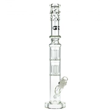 Grace Glass Straight Ice Bong with 2 x 10-Arm Tree Perc and LED Module - Side View 1