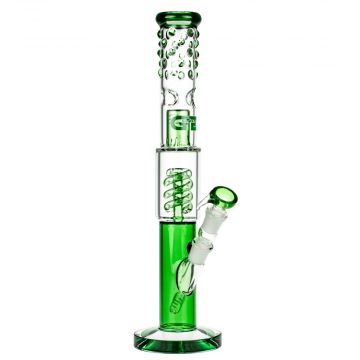 Grace Glass Straight Ice Bong with Spiral Perc and Splashguard | Green - Side View 1