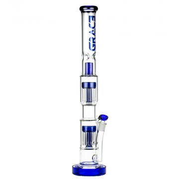 Grace Glass Cane Ice Bong with Double 10- Arm Tree Perc | Blue - Side View 1