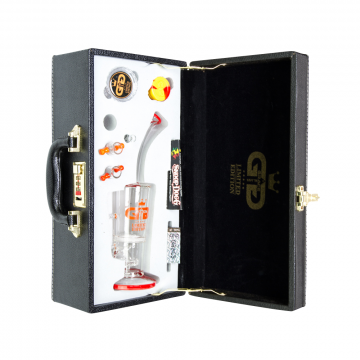 Grace Glass - Limited Edition Vapor Bubbler with Fritted Disc Perc & Showerhead Diffuser - Complete Set in Leather Gift Case - Orange