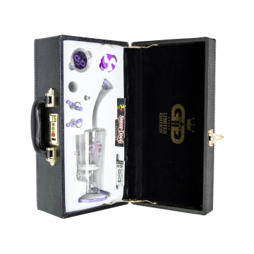 Grace Glass - Limited Edition Vapor Bubbler with Fritted Disc Perc & Showerhead Diffuser - Complete Set in Leather Gift Case - Purple 