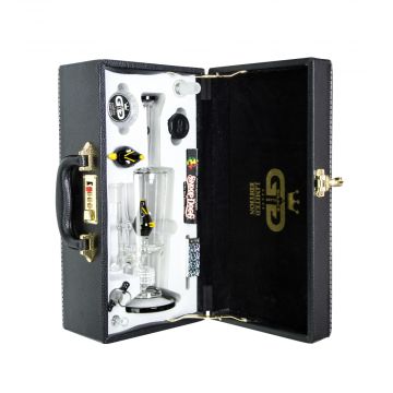 Grace Glass - Limited Edition Vapor Bubbler with with HoneyComb Disc Perc & Drum Diffuser - Complete Set in Leather Gift Case - Black Bird