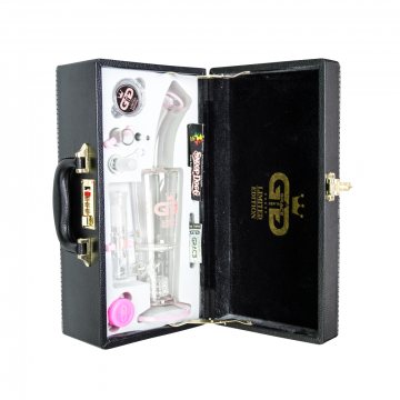 Grace Glass - Limited Edition Vapor Bubbler with with HoneyComb Disc Perc & Drum Diffuser - Complete Set in Leather Gift Case - Pink