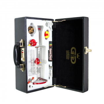 Grace Glass - Limited Edition Vapor Bubbler with with HoneyComb Disc Perc & Drum Diffuser - Complete Set in Leather Gift Case - Red Bird