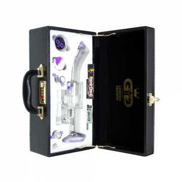 Grace Glass - Limited Edition Bong with Double Drum Diffuser - Complete Set in Leather Gift Case - Purple