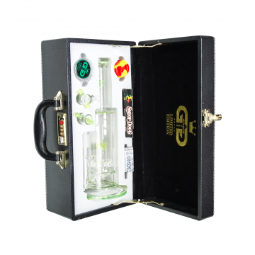 Grace Glass - Limited Edition Vapor Bong with Slit Diffuser Perc - Complete Set in Leather Gift Case - Yellow/Green