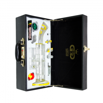 Grace Glass - Limited Edition Vapor Bong with Double Drum Diffuser - Complete Set in Leather Gift Case - Yellow/Green 