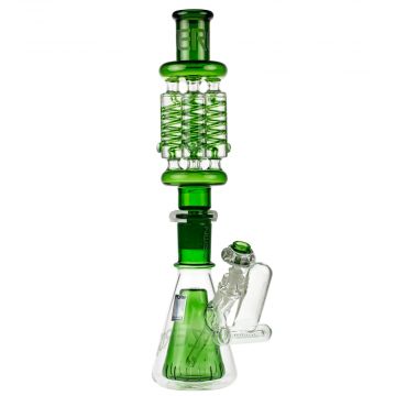 Pure Glass ZERO X4 Freezable Quad Coil Beaker Bong with Ash Catcher | Green - Side View 1