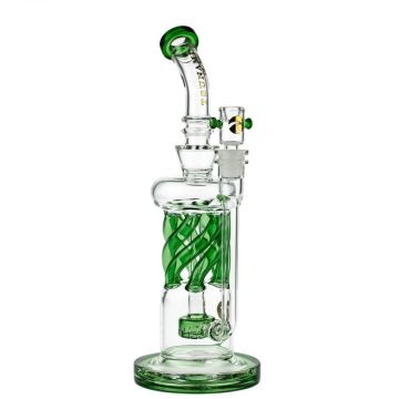 Tsunami Glass Twisted Showerhead Recycler Bong | Green