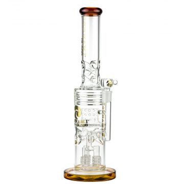 Tsunami Glass Triple Barrel Drum Heart HoneyComb Perc Ice Bong | Amber