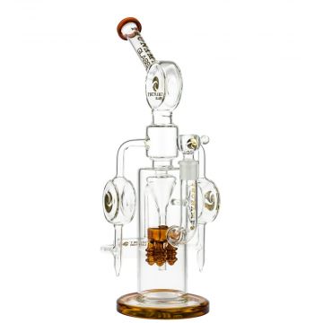 Tsunami Glass Electric Showerhead Tree Perc Puck Recycler Bong | Amber 