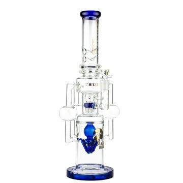 Tsunami Glass Bullet Ball Tower Showerhead HoneyComb Ice Bong | Blue