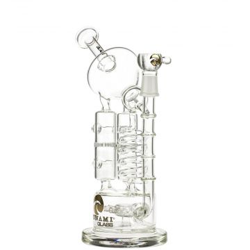 Tsunami Glass Sprinkler HoneyComb Twist Recycler Bong | Clear - Side View 1