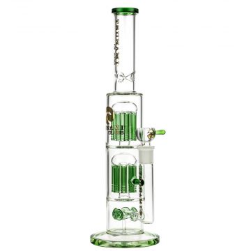 Tsunami Glass Straight Ice Bong with Double Tree Perc and Spore Perc | Green - Side View 1