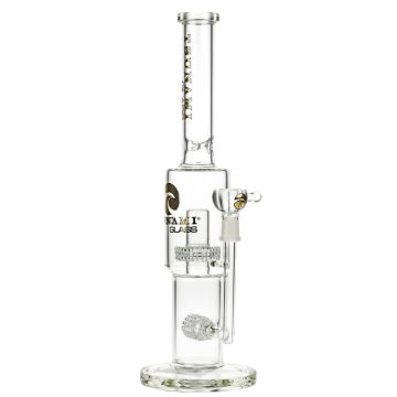 Tsunami Glass Straight Ice Bong with Double Drum Perc | Clear - Side View 1