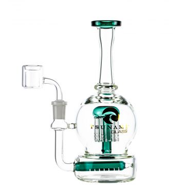 Tsunami Glass Bubble Base Inline Tree Percolator Dab Rig  | Green - Side View 1