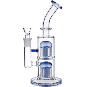 Straight Glass Bong with Double Tree Perc | Blue | Side view 1