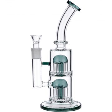 Straight Glass Bong with Double Tree Perc | Teal | Side view 1