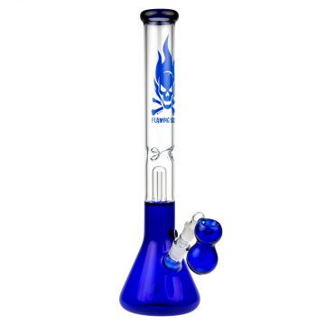 Black Leaf - Flaming Skull Beaker Base Dome Perc Ice Bong with Ashcatcher - Blue - Side View 1