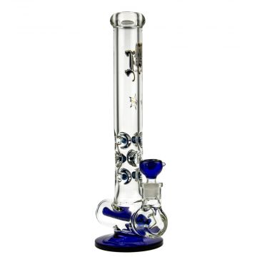 Black Leaf - SubSee Inline Perc Stemless 9mm Glass Ice Bong - Blue - Side View 1