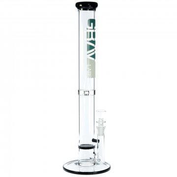 Grav Labs 16 Inch Straight Tube Honeycomb Disc Ice Bong with Black Accents - Teal - Side view 1