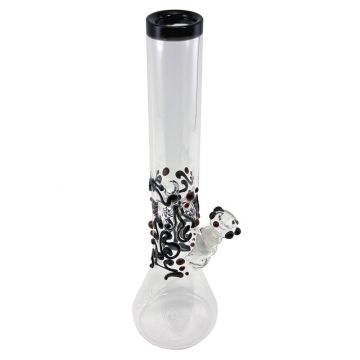 Beaker Base Bong - Color Work, Dots and Marbles - 5.0mm - Ice Notches - Black/Red