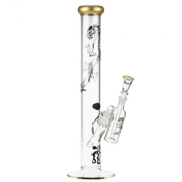 Black Leaf Golden Dragon Series Glass Bong Set with Precooler - Side View 1